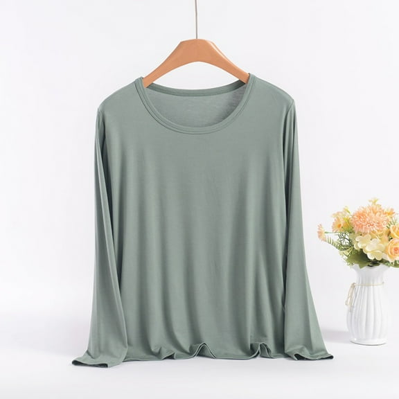 Women's Long Sleeve Undershirts Sleepwear T-Shirt Crew Neck Pajama Tops Nightwear Soft Comfy Shirts Loose Fashion Blouse Tee Green 3XL