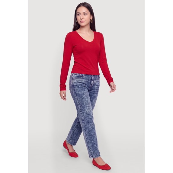 Women's Long Sleeve V Neck Basic Tee