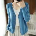 thumbnail image 1 of Women's Long Sleeve V-Neck Button Cardigan, Soft Knit Open Front Coat, Solid Color Lightweight Sweater, Spring Fall Transition Wear, Casual Lounge Pullover, 1 of 6