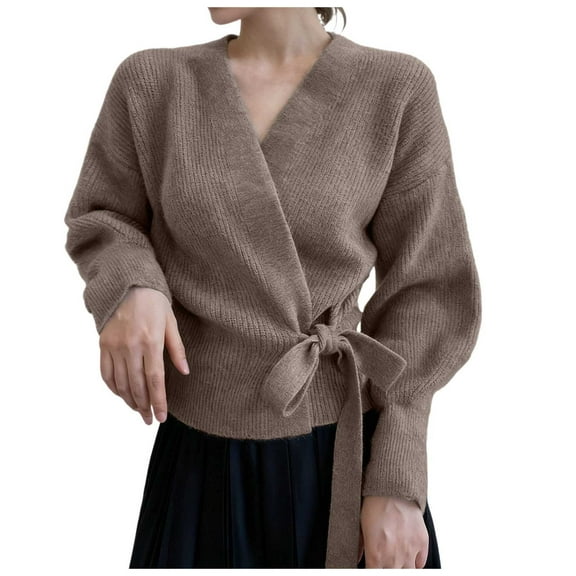 Women's Long Sleeve V Neck Cardigan Sweaters Fitted Coffee Sweaters Warm Sweater Women Trendy