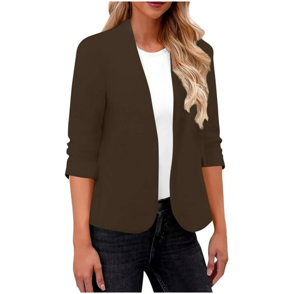 Women's Long Sleeve V-Neck Casual Blouse Solid Color Lightweight Polyester Top for Fall and Spring