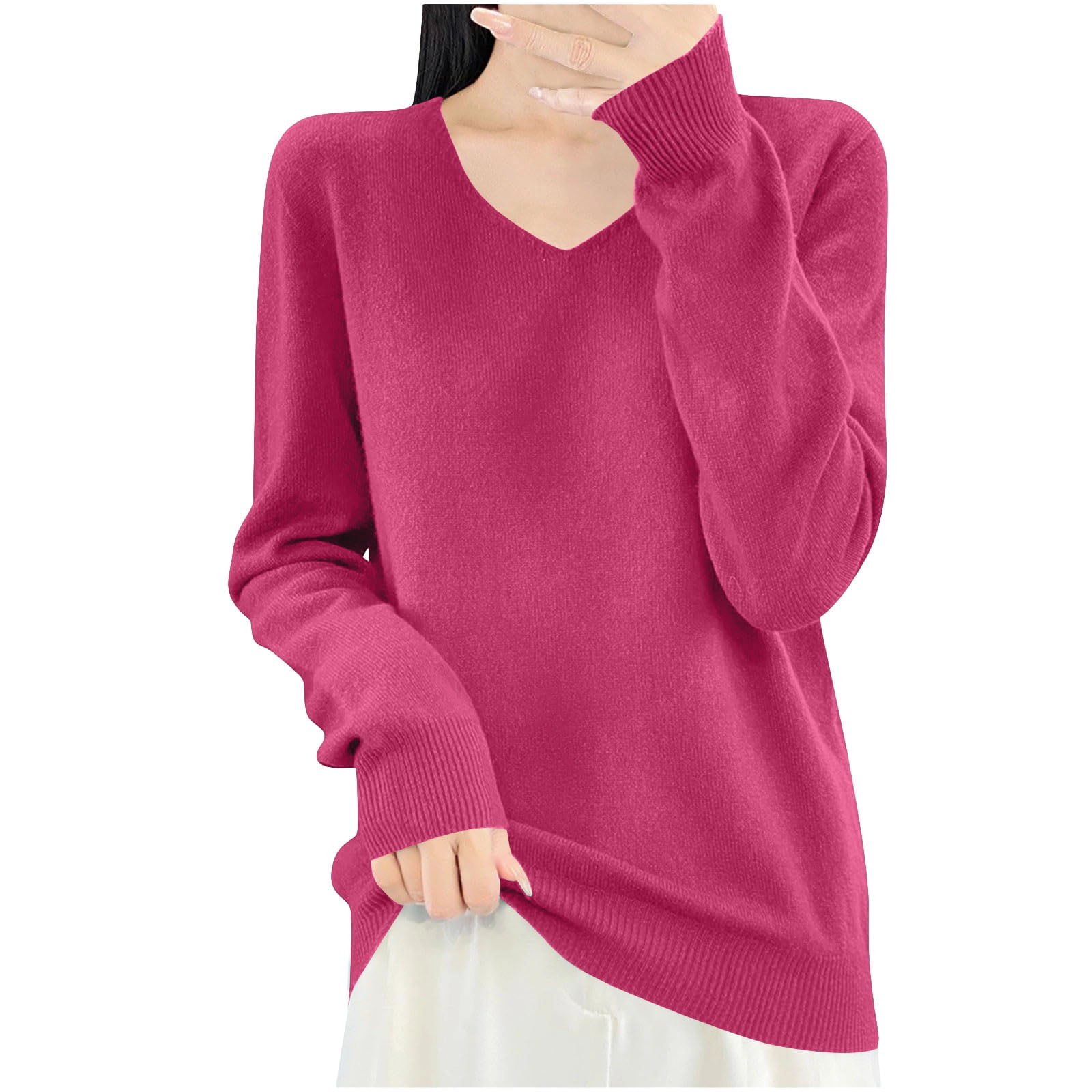 Women's Long Sleeve V Neck Casual Loose Pullover Sweater Jumper Knitted ...