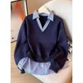 thumbnail image 1 of Women's Long Sleeve V-Neck Collared Pullover Top Loose Fit Casual Fall Winter, 1 of 3