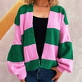 thumbnail image 1 of Women's Long Sleeve V-Neck Contrast Striped Loose Casual Sweater Cardigan Pink L, 1 of 5