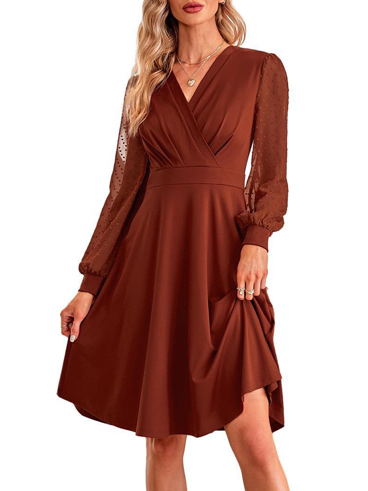 Jusfitsu Women's Long Sleeve Skater Dress - Square Neck Fall Party Dress For Wedding Guest, Christmas & Events - View #8