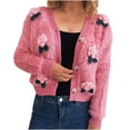 thumbnail image 1 of Women's Long Sleeve V-Neck Floral Ornament Knitted Loose Casual Sweater Cardigan, 1 of 4