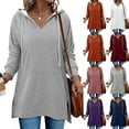 thumbnail image 1 of Women's Long Sleeve V-Neck Hooded Blouse Tops Shirts S Pocket Detail Loose Fit Solid Color Casual Daily Wear Work Office Vacation Fashion Essential Gift for Ladies | CSEONE,Purple XL, 1 of 9