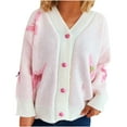 thumbnail image 1 of Women's Long Sleeve V-Neck Jewelry Knitted Loose Casual Sweater Cardigan, 1 of 5