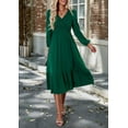 thumbnail image 1 of Women's Long Sleeve V Neck  Maxi Dress Smocked Boho Chiffon Flowy Long Dress  Pleated A-Line Swing Dress, 1 of 10