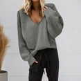 thumbnail image 1 of Women's Long Sleeve V Neck Pullover Sweater Knit Loose Fit Grey Sweater Women Warm Women's Fall Clothes, 1 of 4