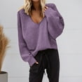 thumbnail image 1 of Women's Long Sleeve V Neck Pullover Top Sweater Knit Loose Fit Women's Purple Sweater Soft Winter Clothes Women, 1 of 4