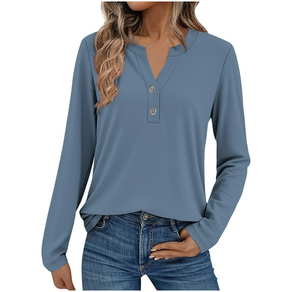 Women's Long Sleeve V Neck Shirts, Dressy Casual Button Loose Tops, Trendy Blouses Fashion Work Outfits