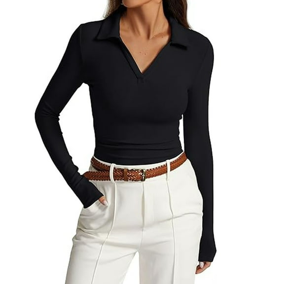 Women's Long Sleeve V Neck Slim Fit Casual Basic Pleated Top T Shirt Women Medium Shirts Women Long Sleeve Running Shirt for Juniors Tees for Women Trendy Workout Shirts Women Layering Tees for