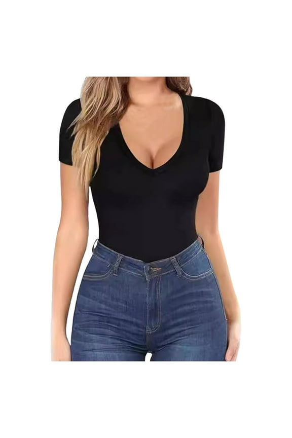 Women's Long Sleeve V Neck Slim Fitted Basic Tee Top Stretch Rayon/Spandex - S-L