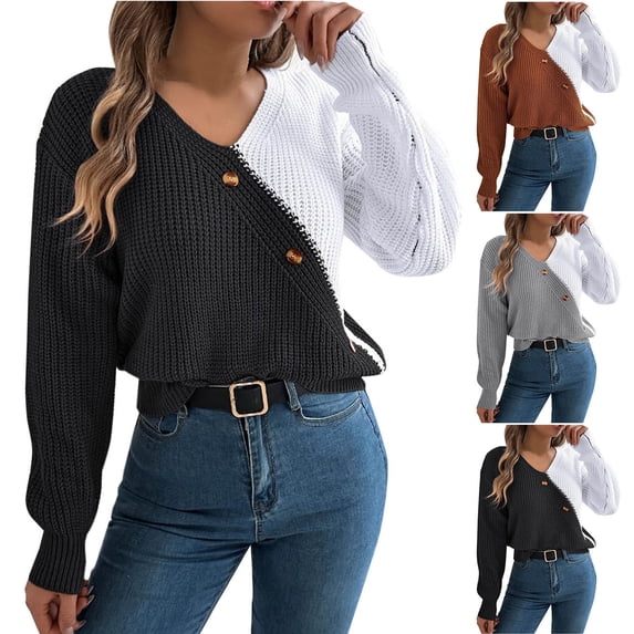 Women's Long Sleeve V Neck Solid Color Pullover Sweater Soft Lightweight Casual Daily Wear | CSEONE,Brown M