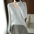 thumbnail image 1 of Women's Long Sleeve V Neck Sweaters Pullover Loose Fit Women Grey Sweater Warm Women's Sweater, 1 of 3