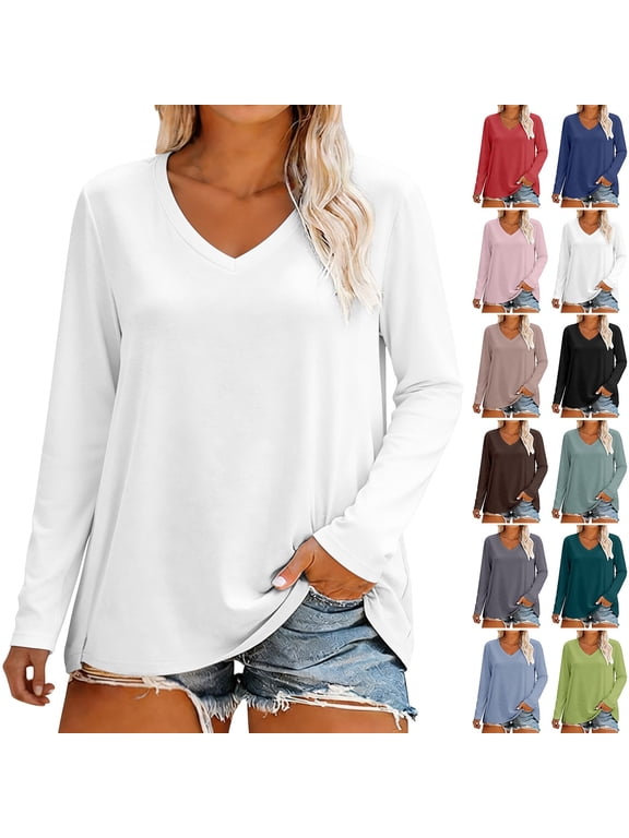 Women's Long Sleeve V Neck T Shirt Soft Comfy Casual Sleep Pajama Top