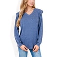 thumbnail image 1 of Women's Long Sleeve V-Neck Top with Ruffled Shoulder Detail - Small, Blue, 1 of 7