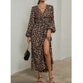 thumbnail image 1 of Women's Long Sleeve V Neck Wrap Maxi Dress with Slit Formal Fall Wedding Guest Cocktail Party Dress, 1 of 6