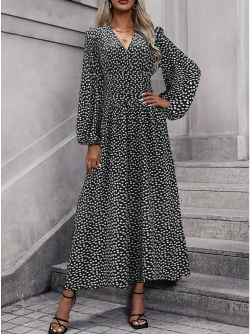 ZANKLEY Women's Long Sleeve V Neck Wrap Maxi Dress with Slit Formal Fall Wedding Guest Cocktail Party Dress, Size: Medium ZANKLEY Women's Long Sleeve V Neck Wrap Maxi Dress with Slit Formal Fall Wedding Guest Cocktail Party Dress, Size: Medium