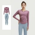 thumbnail image 1 of Women's Long Sleeve V Neck Yoga Tops Pants Sports Running Shirt Breathable Sports Slim Fit Tops Pants Two Piece Set Women Pants Suit Set Pant Suits Aerial Yoga Swing Set with Stand Yoga Dice Set Yoga, 1 of 3
