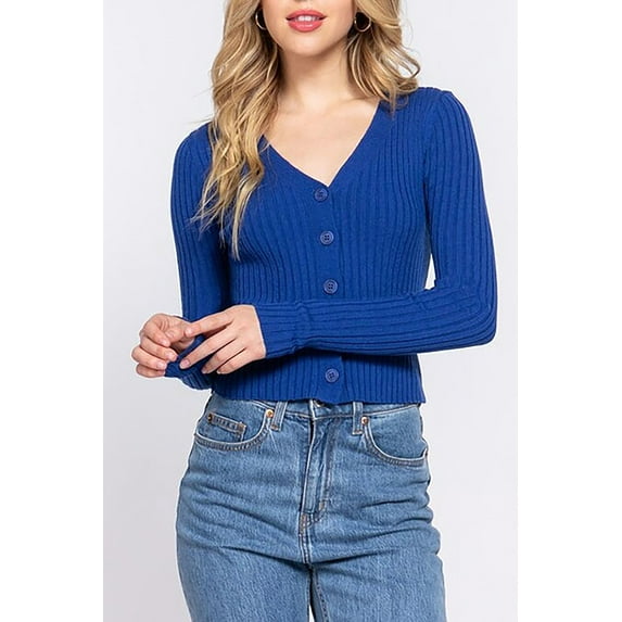 Women's Long Sleeve V-neck Button Down Fitted Cardigan