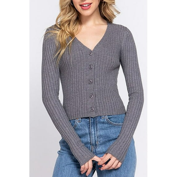 Women's Long Sleeve V-neck Button Down Fitted Cardigan