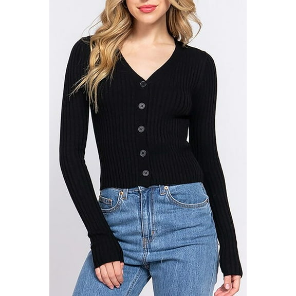 Women's Long Sleeve V-neck Button Down Fitted Cardigan