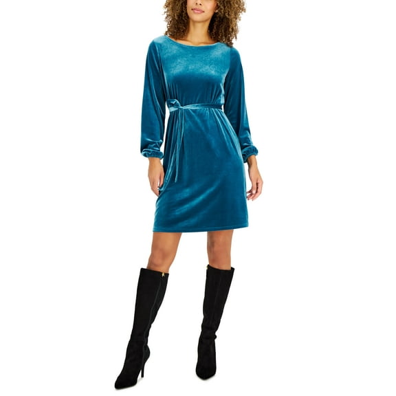 Women's Long-Sleeve Velvet Dress Teal Simplicity M