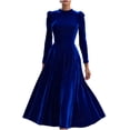 thumbnail image 1 of Women's Long Sleeve Velvet Flowy Maxi Dress, Elegant Empire Waisted Wedding Party Formal Evening Dresses, 1 of 6