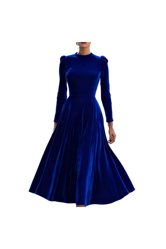 Women's Long Sleeve Velvet Flowy Maxi Dress, Elegant Empire Waisted Wedding Party Formal Evening Dresses