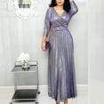 thumbnail image 1 of Women's Long Sleeve Vintage Maxi Dress,Women's Clothing Temperament Commuting Fashion Long Sleeve Hot Stamping Pleated Big Skirt Dress Purple S-3XL, 1 of 6
