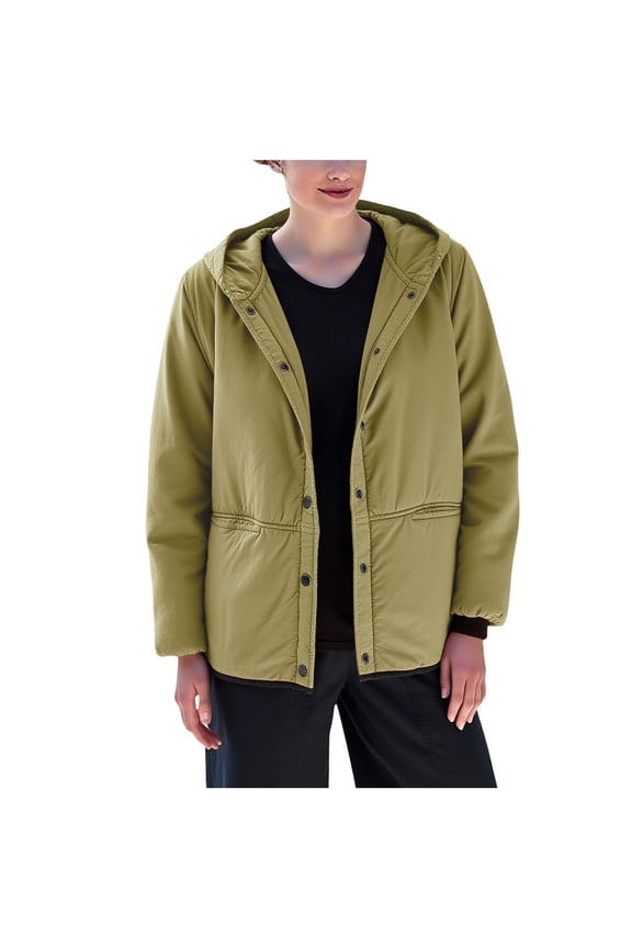 Women's Long-Sleeve Vintage Quilted Hooded Jacket Versatile Casual Thickened Cotton Coat Warm Solid-Color Cotton Coat