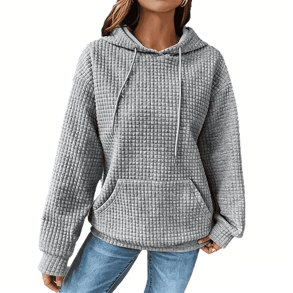 Women's Sweatshirts Waffle Hoodies Casual Long Sleeve Pullover with Pocket