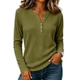 thumbnail image 1 of Women's Long Sleeve Waffle Knit Tops 2026 Fall Henley V Neck Shirts, XL, 1 of 8