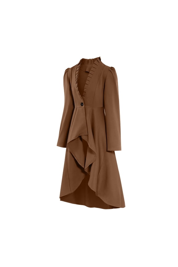 Women's Long Sleeve Wedding Guest Party Evening Jacket Vintage Button Solid Color Loose Blouse Long Trench Coat Jacket