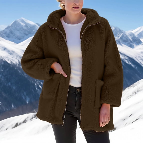 Women's Long Sleeve Winter Fleece Jacket Solid Color Thickening Cardigan Thicken Jacket Fall Winter Warm Coat