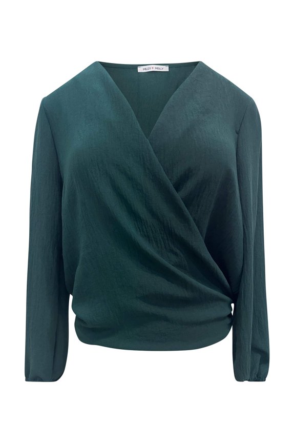 Women's Long Sleeve Wrap Blouse in Burgundy