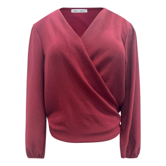Women's Long Sleeve Wrap Blouse in Burgundy
