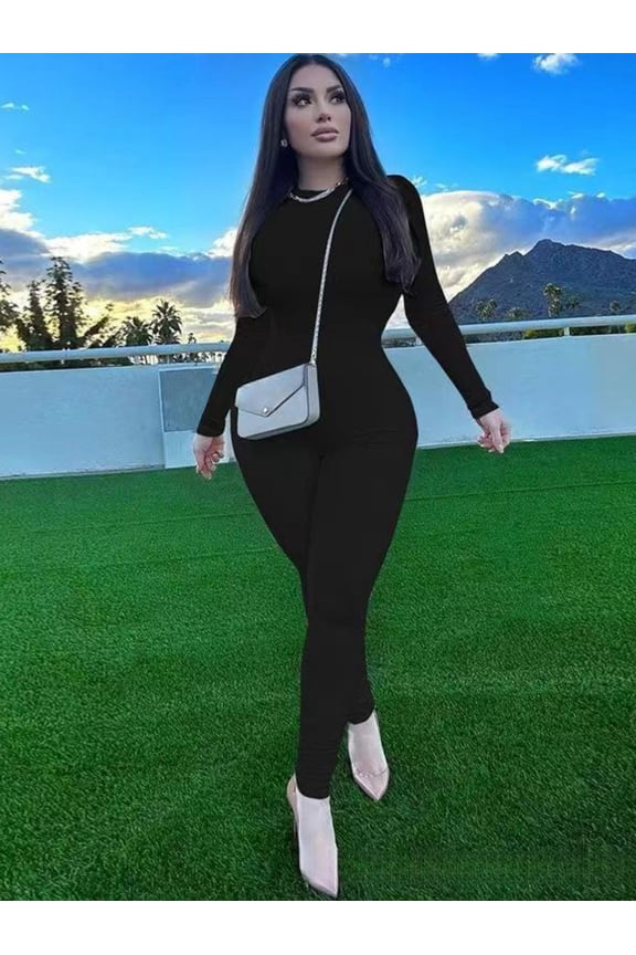 Women's Long Sleeve Yoga Jumpsuit, Stretch One Piece Workout Bodysuit for Fitness, Training and Activewear