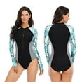 thumbnail image 1 of Women's Long Sleeve Zip Front Rashguard Swimsuit Sun Protection Surfing Swimwear Bathing Suit, 1 of 5