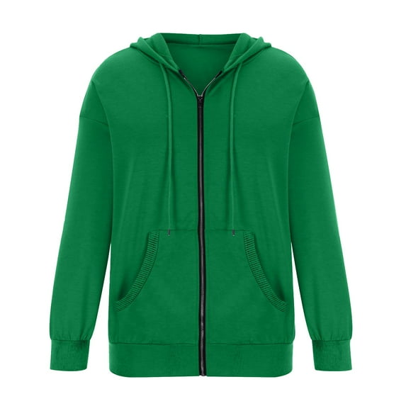 Women's Long Sleeve Zip Front Sweater Stylish Hooded Top with Pockets Soft Comfortable Fabric Green XXL