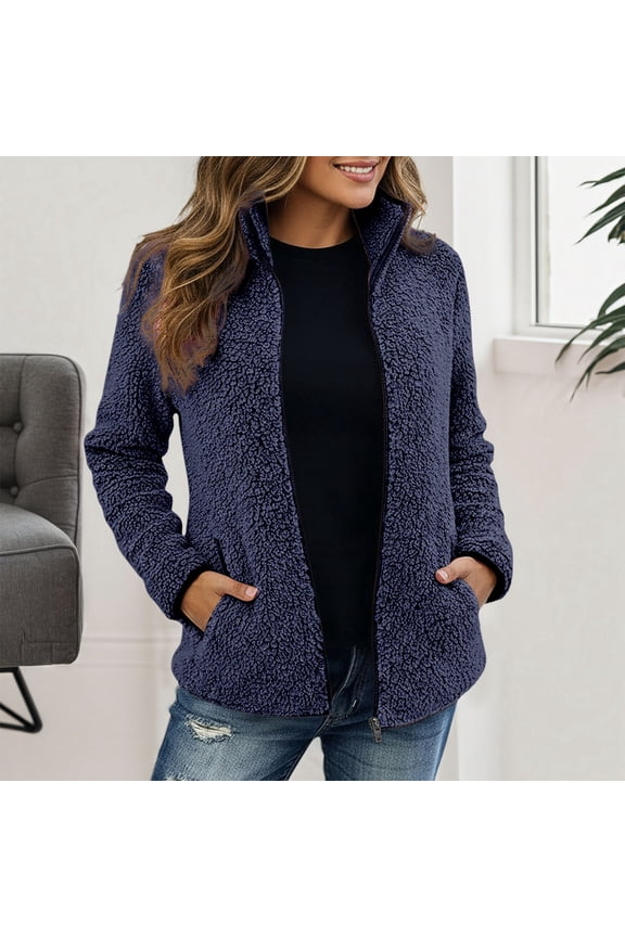 Women's Long Sleeve Zip Soft Warm Fleece Jacket (Navy XXXXS)