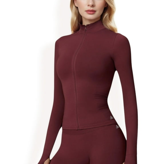 Women's Long Sleeve Zip-Up Activewear Jacket - Large, Burgundy