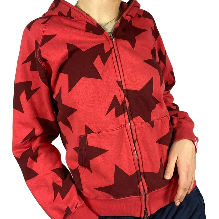 Women's Long Sleeve Zip Up Hoodie Star Print Hooded Oversized