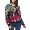 thumbnail image 1 of Women's Long Sleeve gradient colour Sequin Sweatshirt Tunic Top Pullovers, Gradient Color, X-Large, 1 of 6