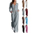 thumbnail image 1 of Women's Long Sleeved Cargo Jumpsuit V-neck Long Sleeved Pants With Multiple Pockets Jumpsuit for Fall Winter, 1 of 8