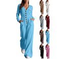thumbnail image 1 of Women's Long Sleeved Cargo Jumpsuit V-neck Long Sleeved Pants With Multiple Pockets Jumpsuit for Fall Winter, 1 of 8