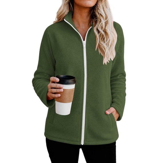 Women's Long Sleeved Coat Baeitkot Women's Fashion Women's Cardigan Coat Zipper Pocket Long Sleeved Top Coat Army Green S