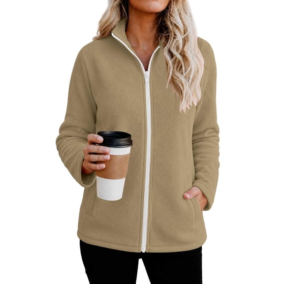 Women's Long Sleeved Coat Baeitkot Women's Fashion Women's Cardigan Coat Zipper Pocket Long Sleeved Top Coat Khaki S